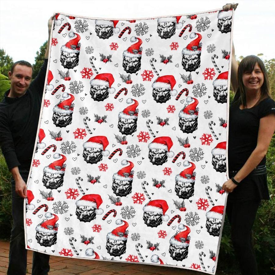 litzzy American Pit Bull Terrier Christmas CL20110016MDF Sherpa Fleece Blanket Sherpa Fleece Blanket   