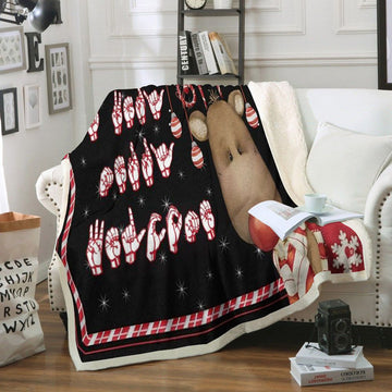litzzy American Sign Language Asl Reindeer Christmas CL11110005MDF Sherpa Fleece Blanket Sherpa Fleece Blanket   