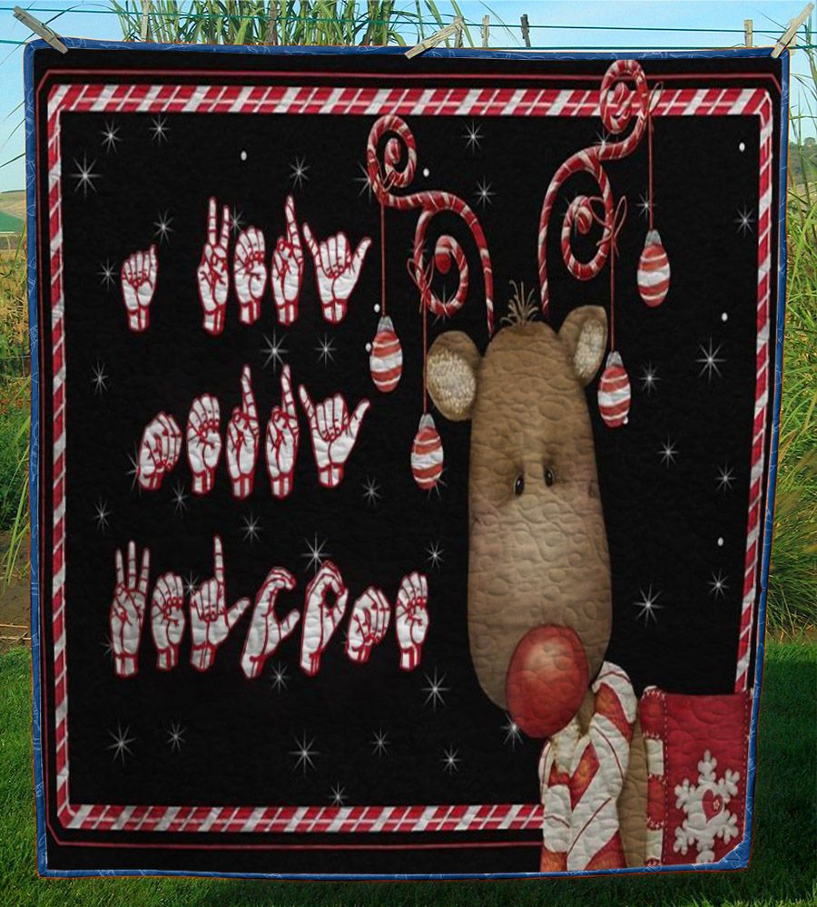 litzzy American Sign Language Asl Reindeer Christmas CL11110009MDQ Fleece Blanket Quilt Blanket   
