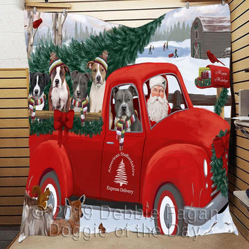 litzzy American Staffordshire Red Truck Christmas CL18110122MDQ Fleece Blanket Quilt Blanket   