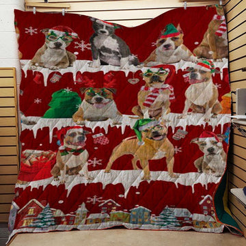 litzzy American Staffordshire Terrier Snow Christmas CL11120013MDQ Fleece Blanket Quilt Blanket   