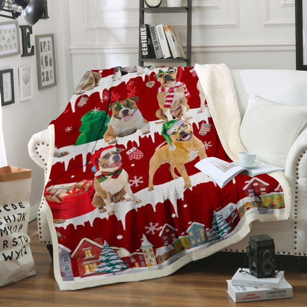 litzzy American Staffordshire Terrier Snow Christmas CL11120162MDF Sherpa Fleece Blanket Sherpa Fleece Blanket   