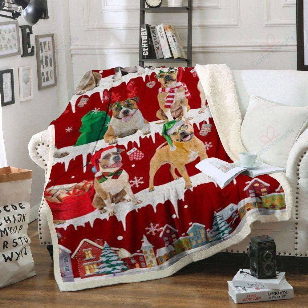 litzzy American Staffordshire Terrier Snow Christmas NC1011493CL Sherpa Fleece Blanket Sherpa Fleece Blanket   