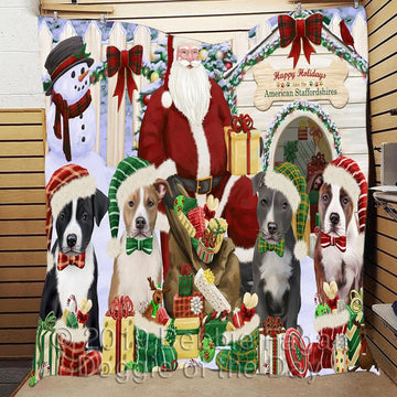 litzzy American Staffordshires Christmas Doghouse CL18110125MDQ Fleece Blanket fleece blanket   