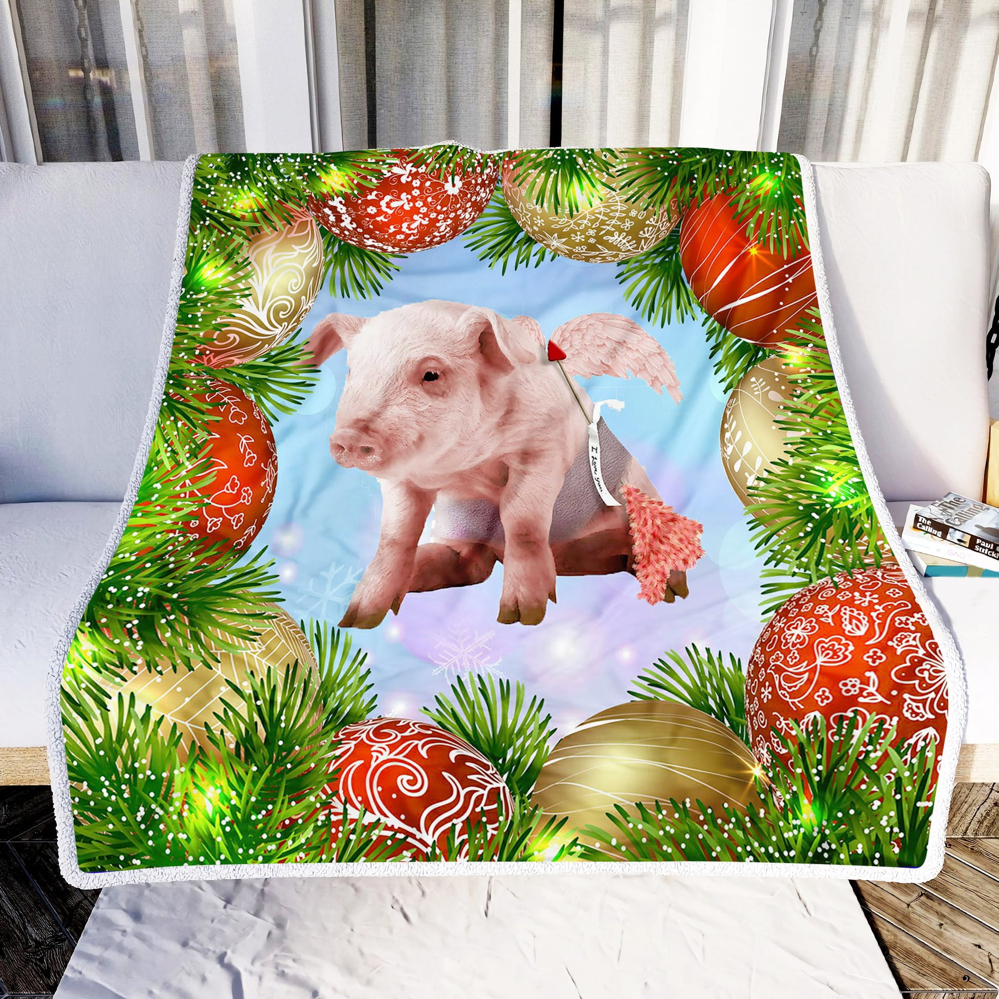 litzzy Angel Pig Merry Christmas NI1910067DT Sherpa Fleece Blanket Sherpa Fleece Blanket   