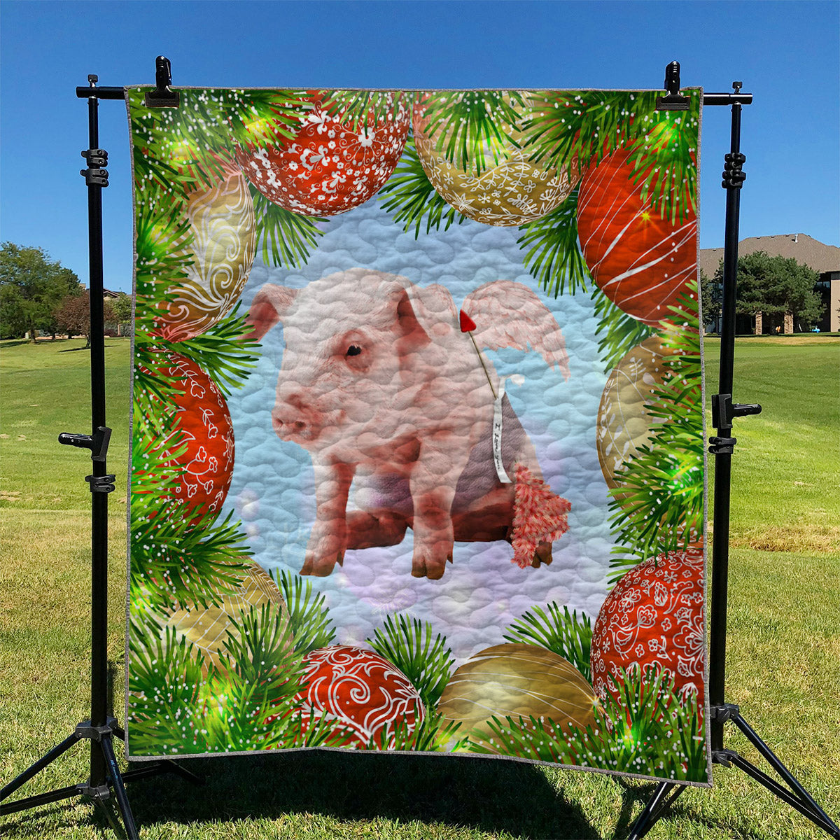 litzzy Angel Pig Merry Christmas NI1911130DT Fleece Blanket Quilt Blanket   