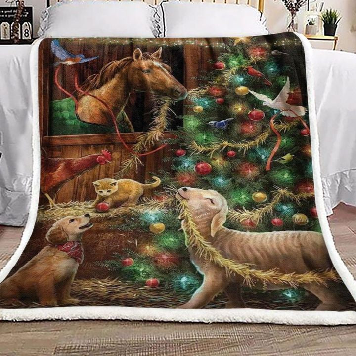 litzzy Animal Christmas MMC2610838 Fleece Blanket Sherpa Fleece Blanket   