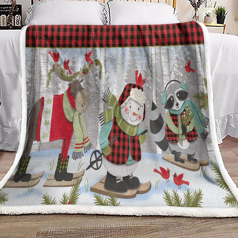 litzzy Animals Snowman Christmas HN0111006F Sherpa Fleece Blanket Sherpa Fleece Blanket   