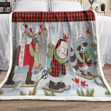 litzzy Animals Snowman Christmas HN0111006F Sherpa Fleece Blanket Sherpa Fleece Blanket   