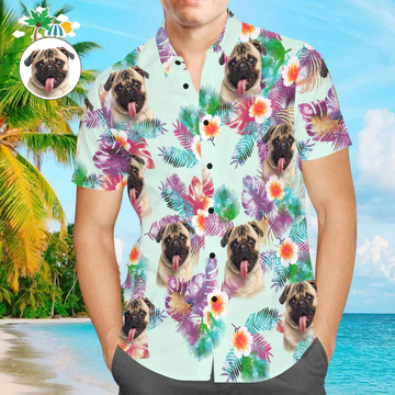 litzzy Custom Face Dog Tropical Leaves Hawaiian Shirt, Personalized Hawaiian Shirts, Custom Photo Hawaiian Shirt Hawaii Shirt   