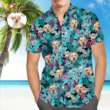 litzzy Custom Dog Tropical Leaves Hawaiian Shirt, Personalized Hawaiian Shirts, Custom Photo Hawaiian Shirt Hawaii Shirt   
