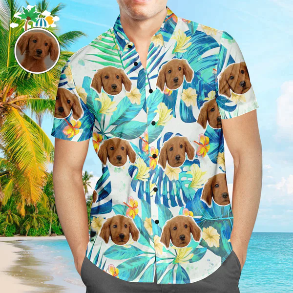litzzy Custom Cute Animal Tropical Leaves Hawaiian Shirt, Personalized Hawaiian Shirts, Custom Photo Hawaiian Shirt Hawaii Shirt   