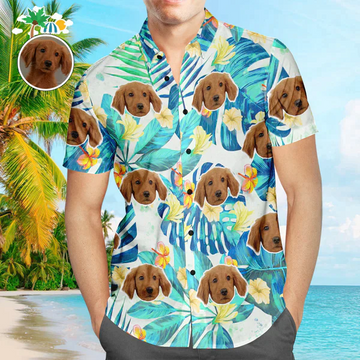 litzzy Custom Cute Animal Tropical Leaves Hawaiian Shirt, Personalized Hawaiian Shirts, Custom Photo Hawaiian Shirt Hawaii Shirt   