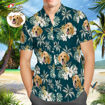 litzzy Custom Cute Animal Tropical Leaves Hawaiian Shirt, Personalized Hawaiian Shirts, Custom Photo Hawaiian Shirt Hawaii Shirt   