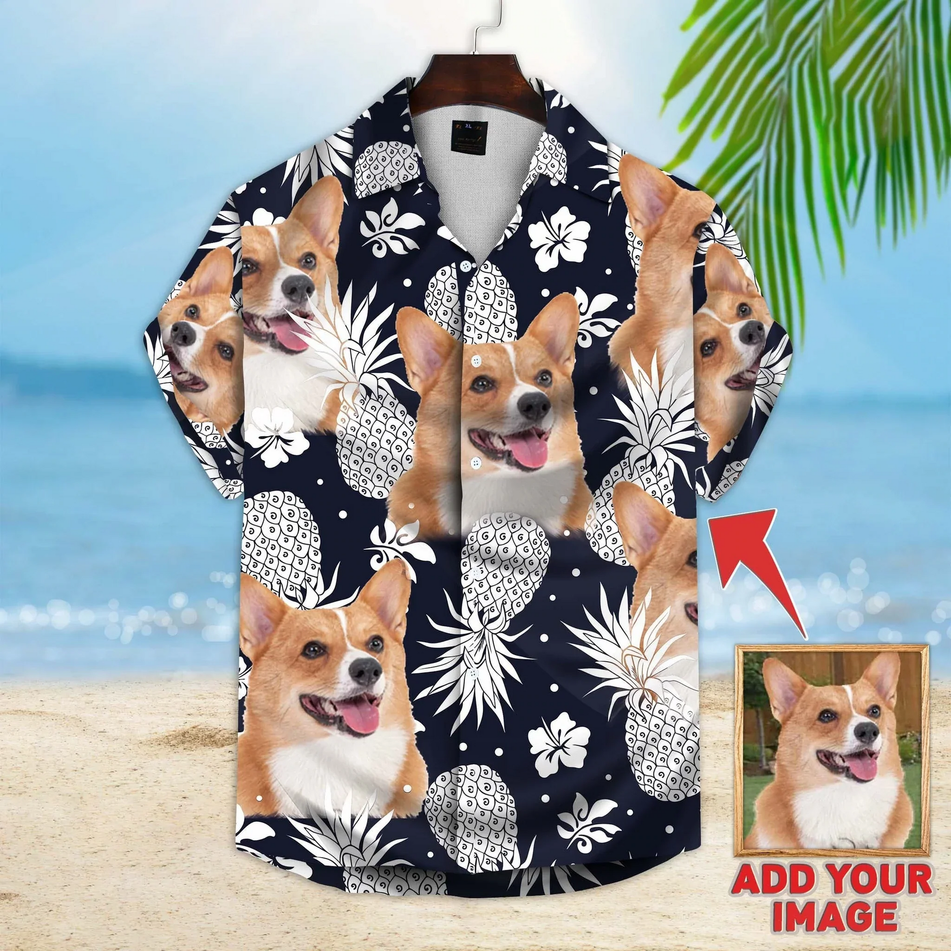 litzzy Custom Cute Animal Tropical Leaves Hawaiian Shirt, Custom Photo Corgi Flower Hawaiian Shirt, Personalized Hawaiian Shirts, Custom Photo Hawaiian Shirt Hawaii Shirt   