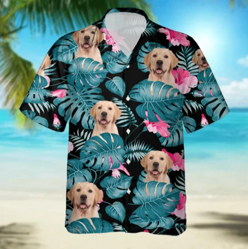 litzzy Custom Animal Tropical LeavesHawaiian Shirt, Personalized Hawaiian Shirts, Custom Photo Hawaiian Shirt Hawaii Shirt   
