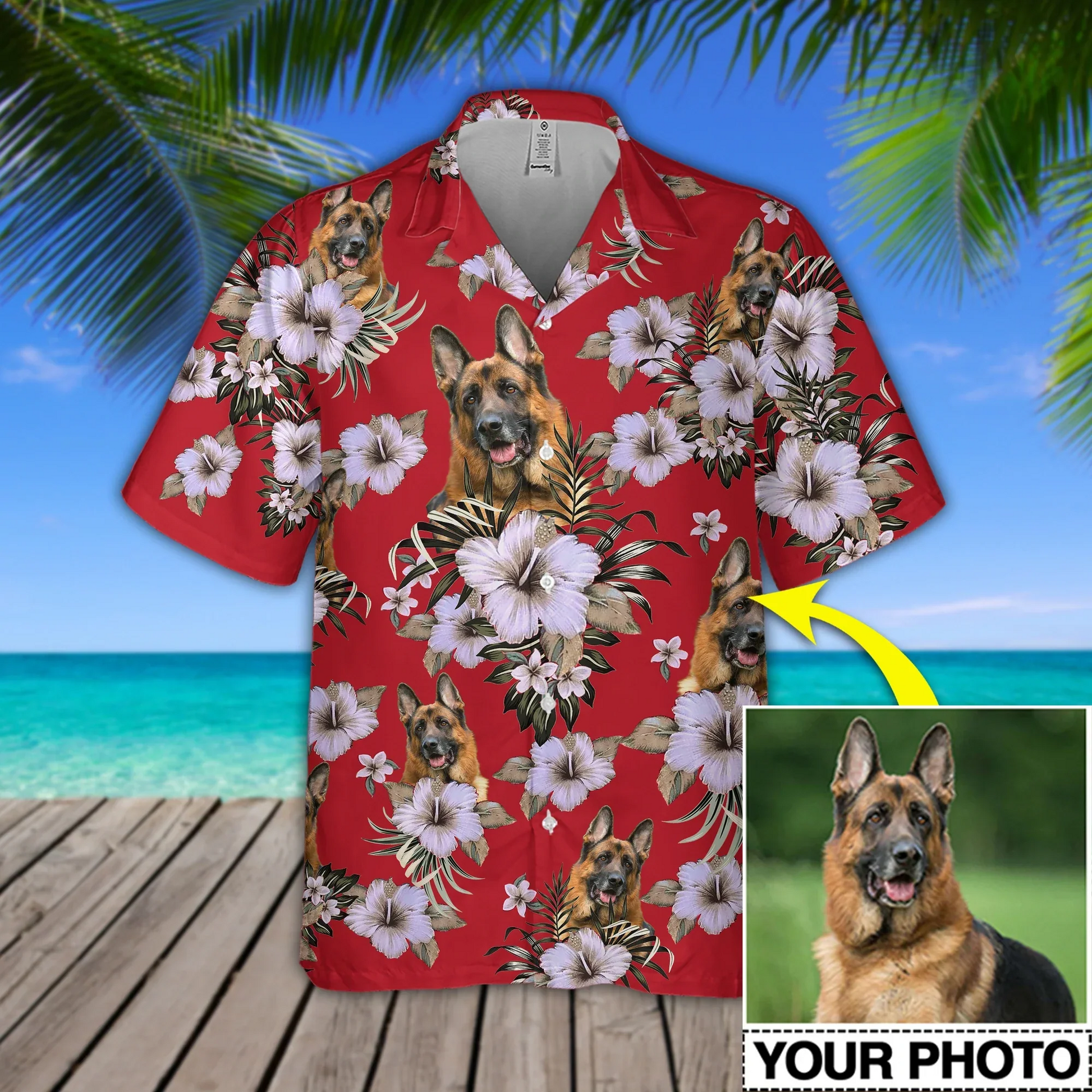 litzzy Custom Photo Dog Flowers Pattern Hawaiian Shirt, Personalized Hawaiian Shirts, Custom Photo Hawaiian Shirt Hawaii Shirt   