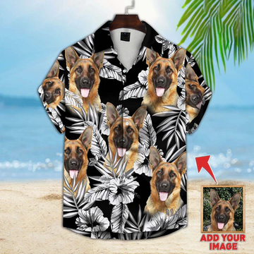 litzzy Custom Photo German Shepherd Flower Hawaiian Shirt, Custom Photo Hawaiian Shirt, Custom Animal Flowers Hawaiian Shirt, Personalized Hawaiian Shirts Hawaii Shirt   