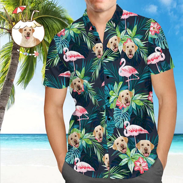 litzzy Personalized Hawaiian Shirts, Custom Photo Hawaiian Shirt, Custom Flamigo Tropical Pattern Hawaiian Shirt Hawaii Shirt   