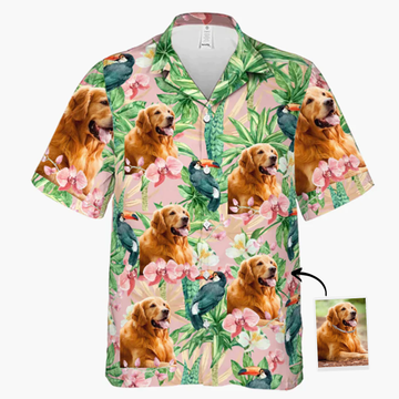 litzzy Custom Photo Tropical Bird Pattern Hawaiian Shirt, Personalized Hawaiian Shirts, Custom Photo Hawaiian Shirt Hawaii Shirt   