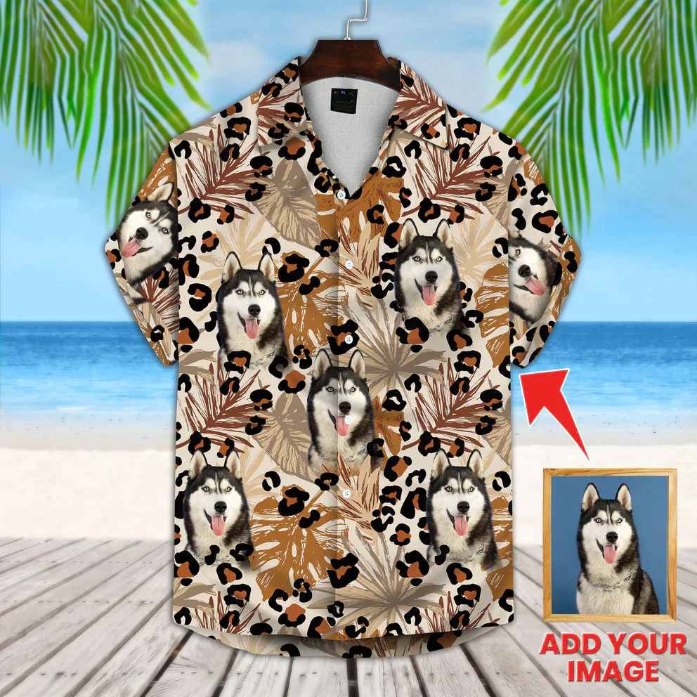 litzzy Custom Photo Tropical Leaves Pattern Hawaiian Shirt, Personalized Hawaiian Shirts, Custom Photo Hawaiian Shirt Hawaii Shirt   