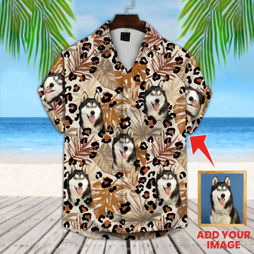 litzzy Custom Photo Tropical Leaves Pattern Hawaiian Shirt, Personalized Hawaiian Shirts, Custom Photo Hawaiian Shirt Hawaii Shirt   