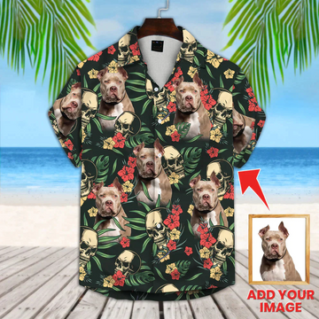 litzzy Personalized Photo Dog Floral Summer With Palm Trees Pattern Hawaiian Shirt, Personalized Hawaiian Shirts, Custom Photo Hawaiian Shirt Hawaii Shirt   