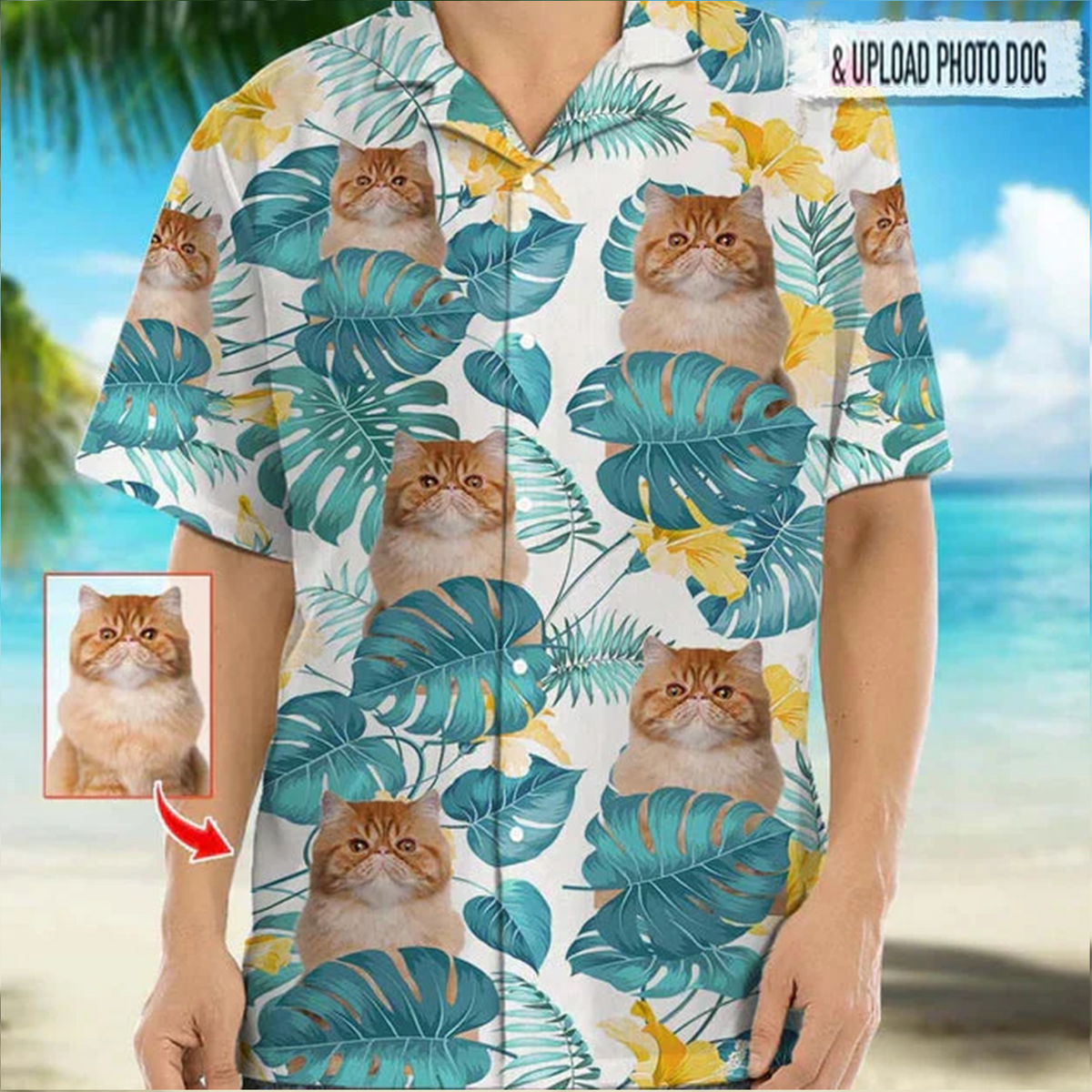 litzzy Personalized Photo Upload Cat Hawaiian Shirt, Custom Animal Hawaiian Shirt, Personalized Hawaiian Shirts, Custom Photo Hawaiian Shirt Hawaii Shirt   