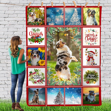 litzzy Aussie Gorgeous Merry Christmas Dog Reindeer Xmas TH0911051CL Sherpa Fleece Blanket fleece blanket   