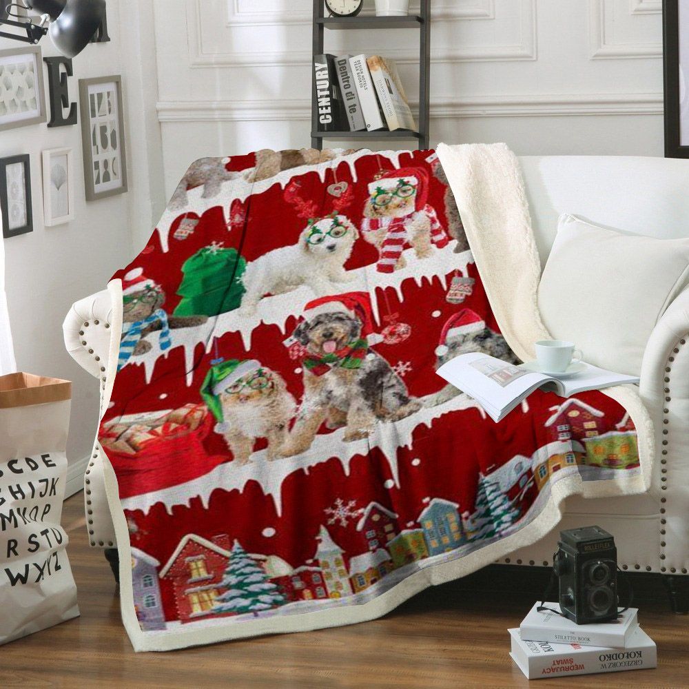 litzzy Aussiedoodle Snow Christmas CL11120166MDF Sherpa Fleece Blanket Sherpa Fleece Blanket   