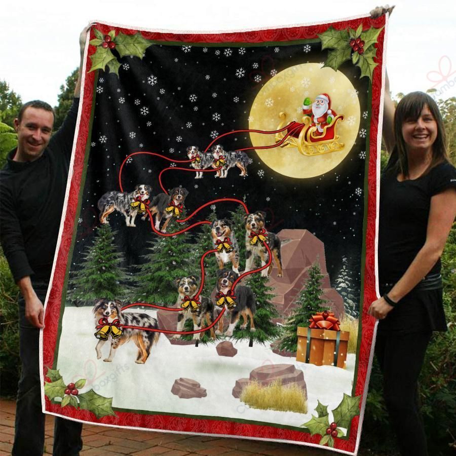 litzzy Australian Shepherd Christmas AM2810397CL Sherpa Fleece Blanket Sherpa Fleece Blanket   
