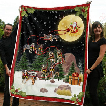 litzzy Australian Shepherd Christmas AM2810397CL Sherpa Fleece Blanket Sherpa Fleece Blanket   