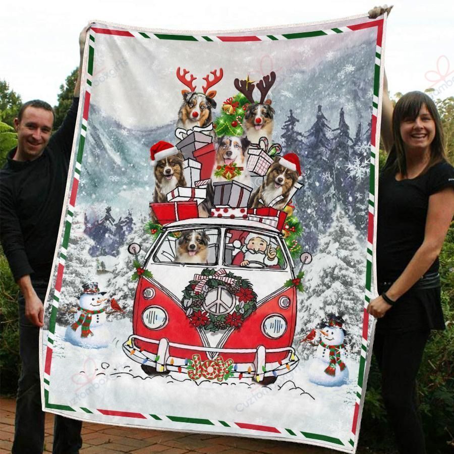 litzzy Australian Shepherd Christmas AM2810556CL Sherpa Fleece Blanket Sherpa Fleece Blanket   