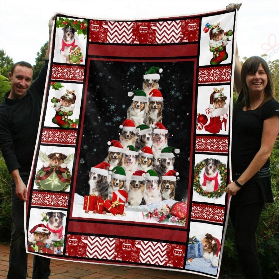 litzzy Australian Shepherd Christmas AM2810595CL Sherpa Fleece Blanket Sherpa Fleece Blanket   