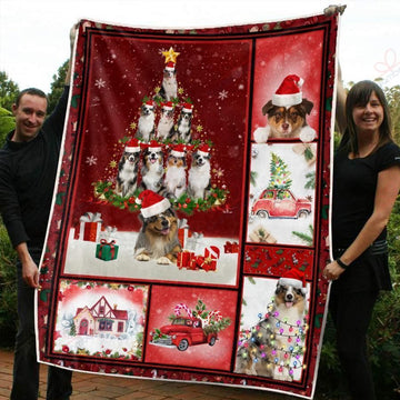 litzzy Australian Shepherd Christmas AM2810655CL Sherpa Fleece Blanket Sherpa Fleece Blanket   