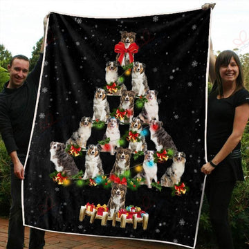 litzzy Australian Shepherd Christmas AM2910422CL Sherpa Fleece Blanket Sherpa Fleece Blanket   