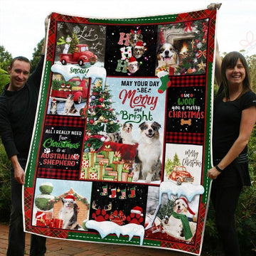 litzzy Australian Shepherd Christmas AM2910587CL Sherpa Fleece Blanket Sherpa Fleece Blanket   