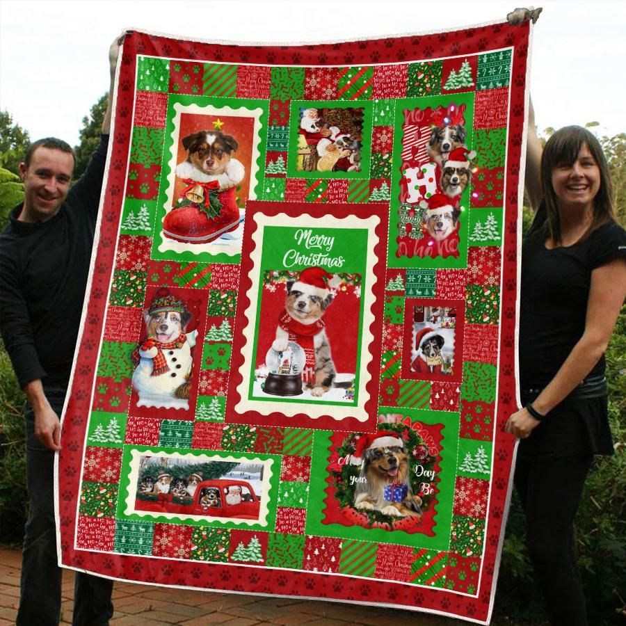 litzzy Australian Shepherd Christmas CL20110038MDF Sherpa Fleece Blanket Sherpa Fleece Blanket   