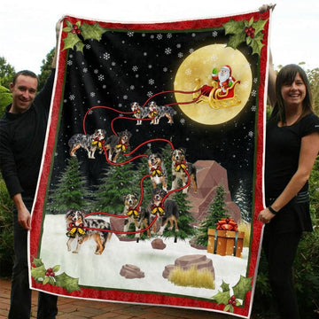 litzzy Australian Shepherd Christmas CL20110039MDF Sherpa Fleece Blanket Sherpa Fleece Blanket   