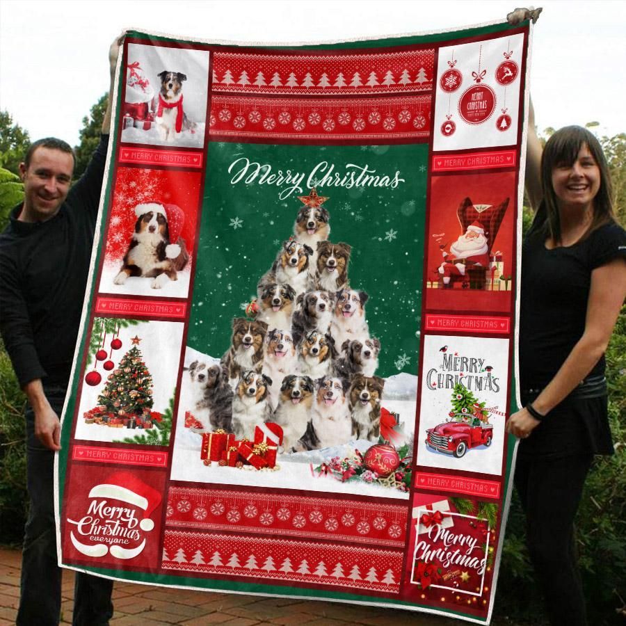 litzzy Australian Shepherd Christmas CL20110045MDF Sherpa Fleece Blanket Sherpa Fleece Blanket   