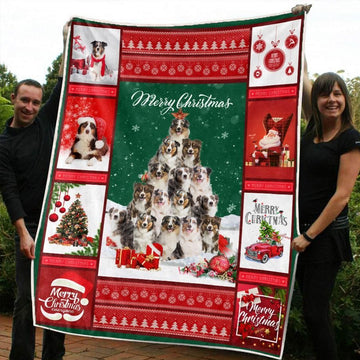 litzzy Australian Shepherd Christmas CL20110045MDF Sherpa Fleece Blanket Sherpa Fleece Blanket   