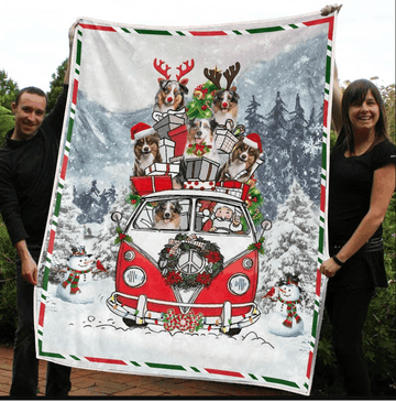 litzzy Australian Shepherd Christmas CLM3110035S Sherpa Fleece Blanket Sherpa Fleece Blanket   