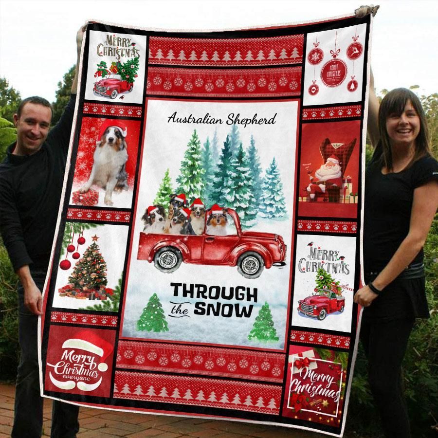 litzzy Australian Shepherd Red Truck Christmas CL20110062MDF Sherpa Fleece Blanket Sherpa Fleece Blanket   