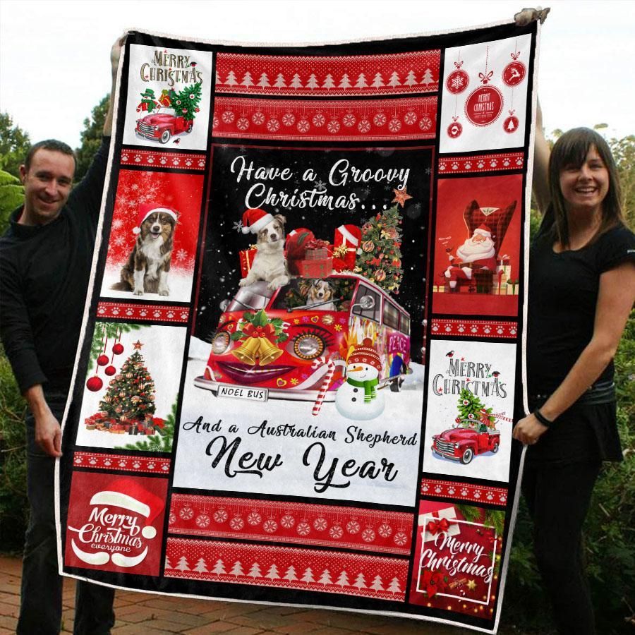 litzzy Australian Shepherd Red Truck Christmas CL20110066MDF Sherpa Fleece Blanket Sherpa Fleece Blanket   