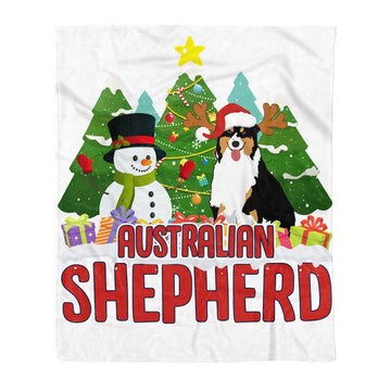 litzzy Australian Shepherd Snowman Christmas CLM2812033S Sherpa Fleece Blanket Sherpa Fleece Blanket   