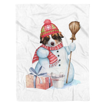 litzzy Australian Shepherd Snowman Christmas CLM2812034S Sherpa Fleece Blanket Sherpa Fleece Blanket   