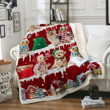 litzzy Australian Silky Terrier Snow Christmas CL11120170MDF Sherpa Fleece Blanket Sherpa Fleece Blanket   