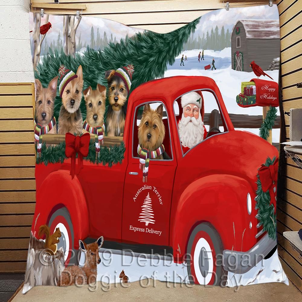 litzzy Australian Terrier Red Truck Christmas CL18110202MDQ Fleece Blanket Quilt Blanket   