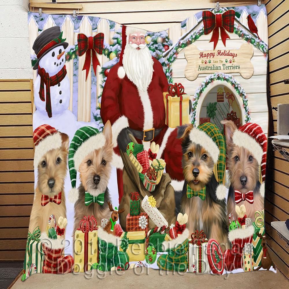 litzzy Australian Terriers Christmas Doghouse CL18110205MDQ Fleece Blanket fleece blanket   