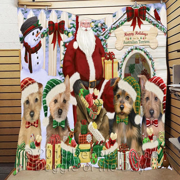 litzzy Australian Terriers Christmas Doghouse CL18110205MDQ Fleece Blanket fleece blanket   